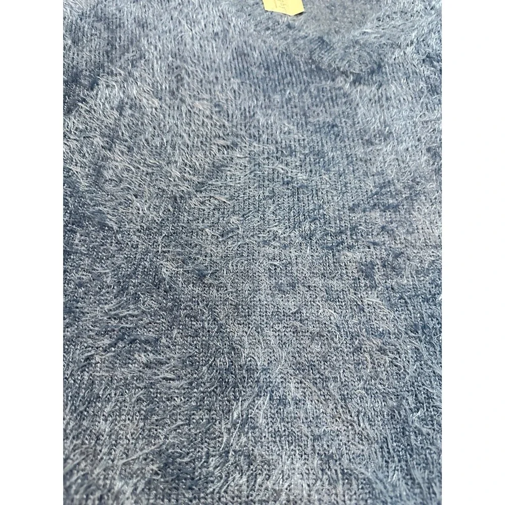 NWT PHILOSOPHY Blue Sweater Womens M Soft Fuzzy V Neck Casual Oversized Coastal‎